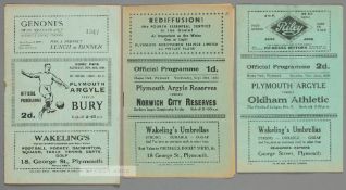 Three Plymouth Argyle 1930s home programmes, two F.L. Division Two matches v Oldham Athletic 22nd