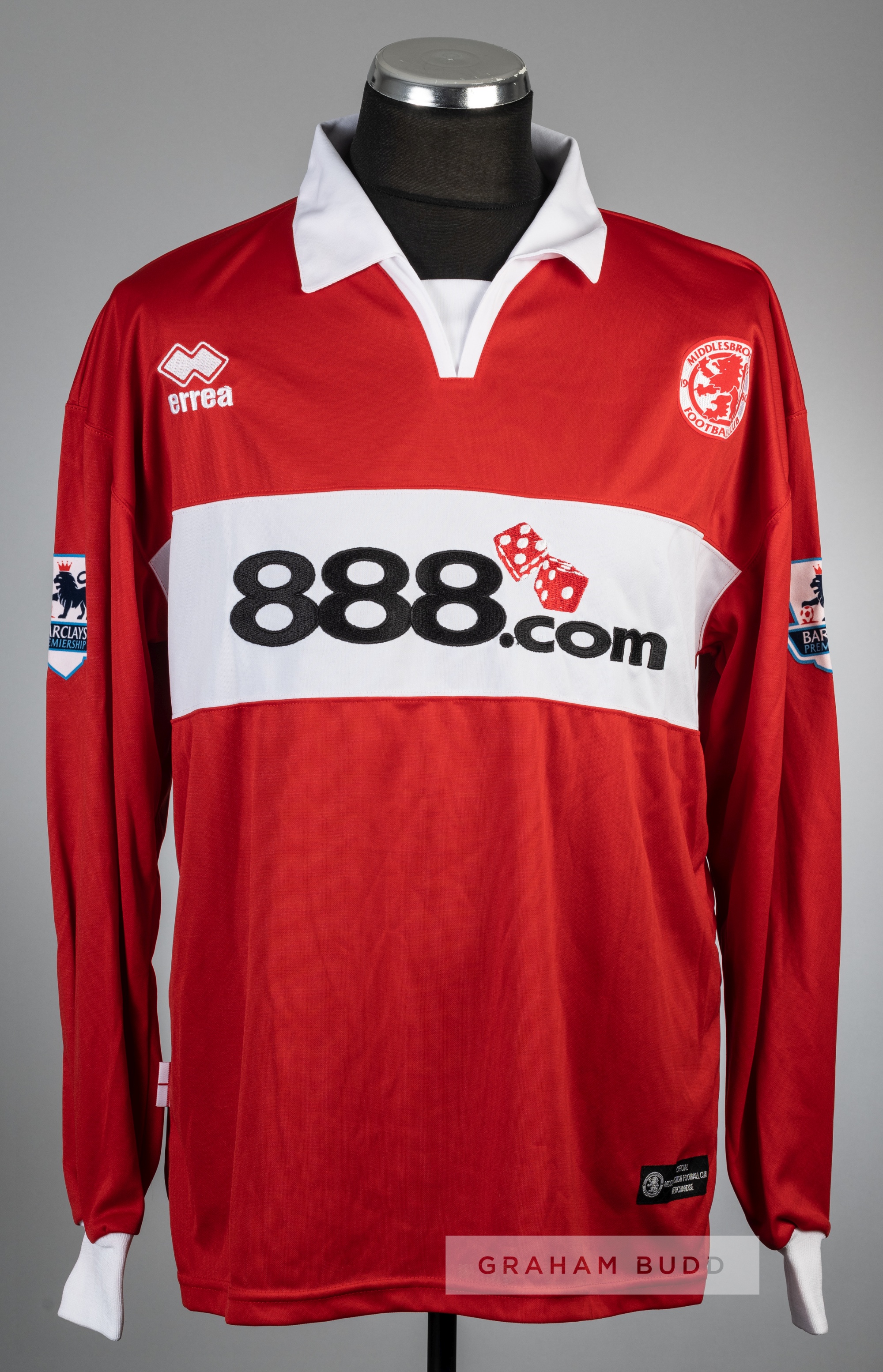 Ray Parlour red Middlesbrough no.15 home jersey, season 2004-05, Errea, long-sleeved with BARCLAYS