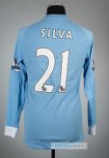 David Silva blue Manchester City no.21 home jersey, season 2010-11, Umbro, long-sleeved with BARCLAY