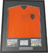Johan Cruyff orange Holland / Netherlands 1974 World Cup replica jersey, signed and framed, features