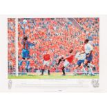 Three signed "The Triple" Manchester United series limited edition posters, comprising a signed “The