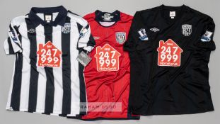 Three West Bromwich Albion jerseys, comprising Simon Cox red no.31 away jersey, season 2009-10,