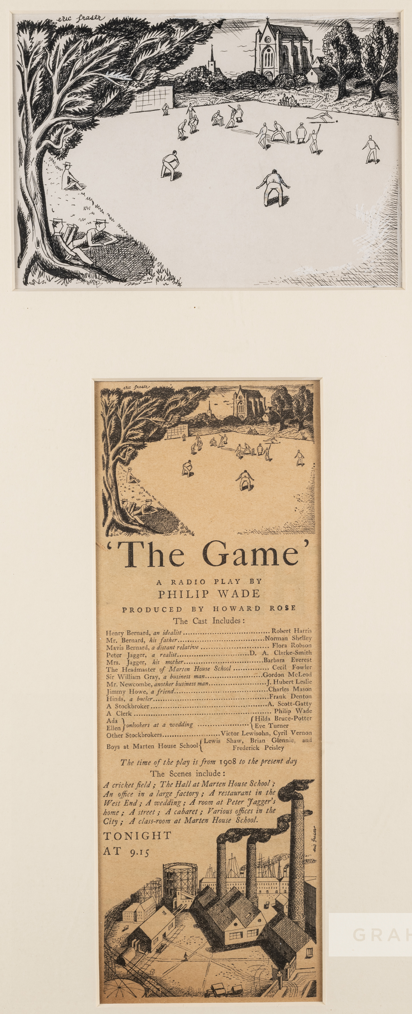 Eric George Fraser (British, 1902-1983) "The Game" cricket match original artwork for the
