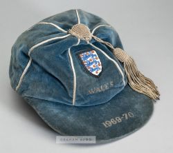 England v Wales football representative cap 1969-70 awarded to Francis H Lee, blue velvet cap with