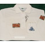 Ian Botham signed England Tetley Bitter player-issued cricket shirt,  AMS, white shirt embroidered