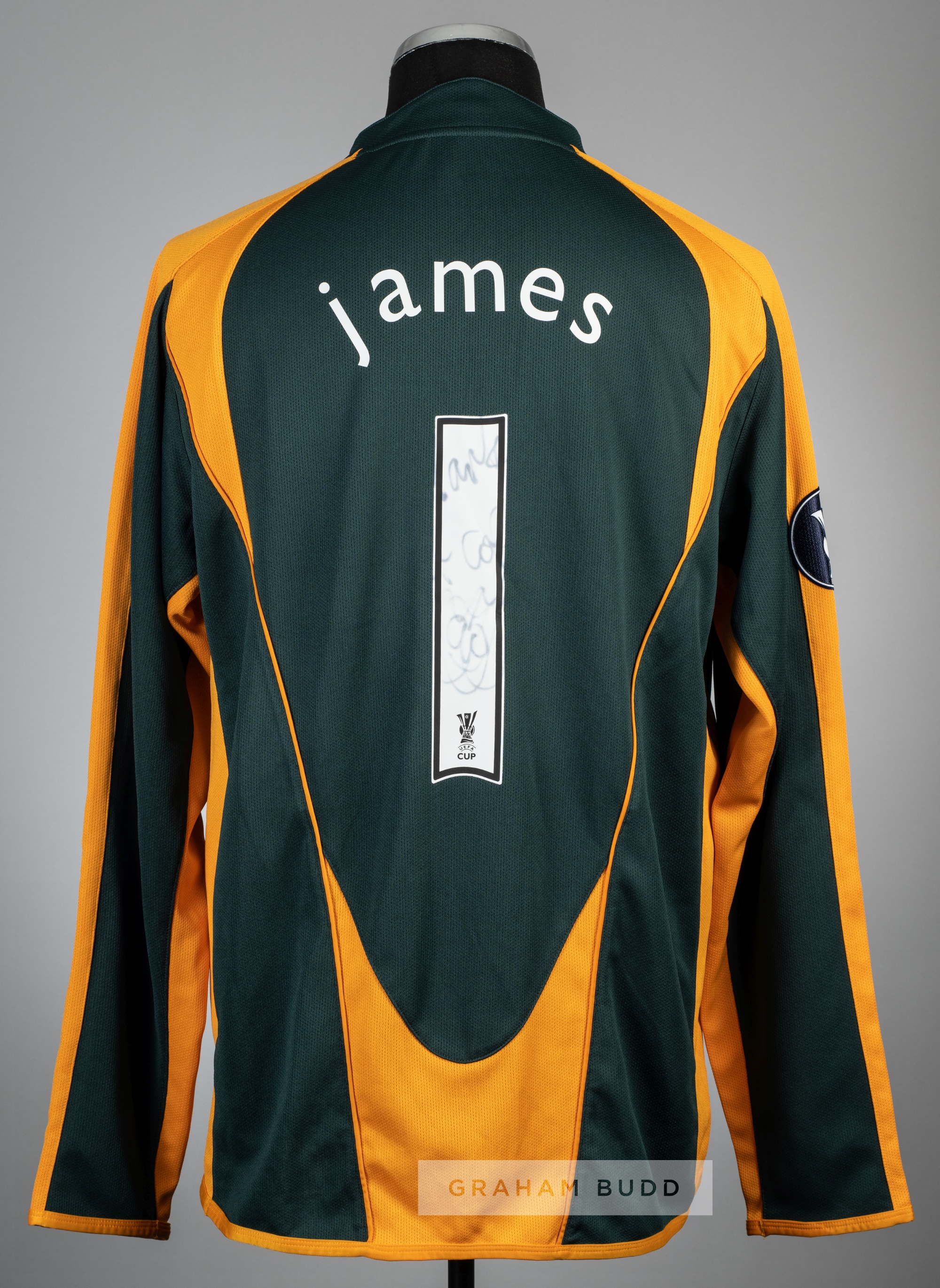 David James signed green and orange Portsmouth UEFA Cup no.1 goalkeeper's jersey, season 2008-09, - Image 2 of 2