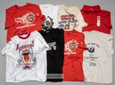 Eight Arsenal commemorative match t-shirts, dating from 1993 to 2015-16, comprising cream European