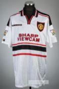 Paul Scholes white Manchester United no.18 away jersey, season 1997-98, Umbro, short-sleeved with