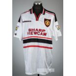 Paul Scholes white Manchester United no.18 away jersey, season 1997-98, Umbro, short-sleeved with