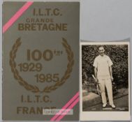 A rare tribute programme for Jean Borotra given by the International Tennis Clubs of Great Britain