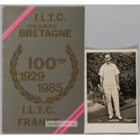 A rare tribute programme for Jean Borotra given by the International Tennis Clubs of Great Britain