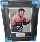 Smokin Joe Frazier signed & framed Everlast boxing glove display, mounted with photo and engraved