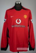 David Beckham red Manchester United no.7 home jersey, season 2002-03, Nike, long-sleeved with THE FA
