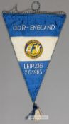 A pennant for the East Germany v England international football match in Leipzig 2nd June 1963