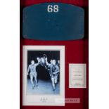 Original Wembley Stadium seat back no.68 display with signatures of Manchester United 1968