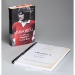 George Best applied signature to typescript manuscript version of "Immortal" by Duncan Hamilton
