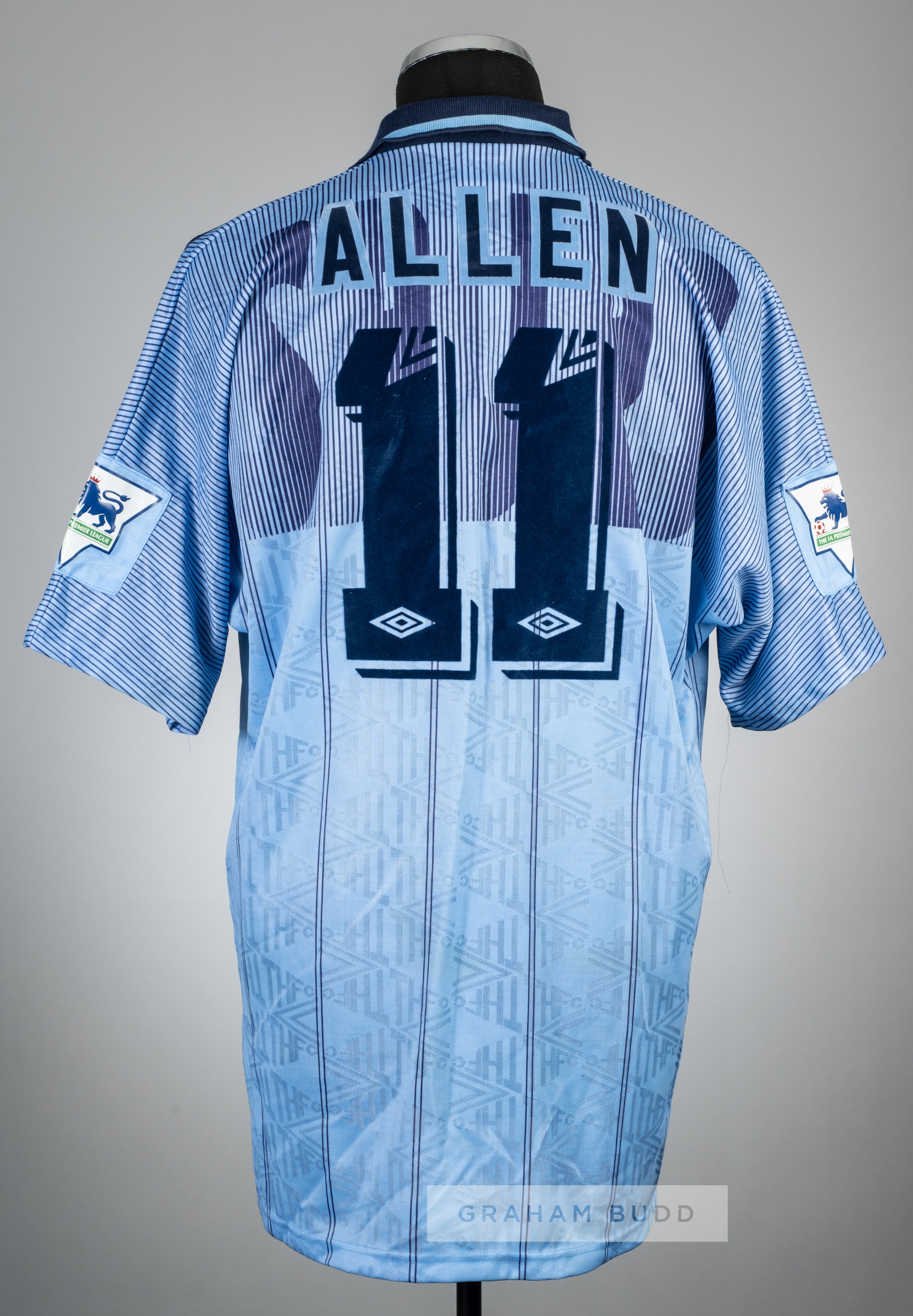 Paul Allen: the very rare 'baby' blue Tottenham Hotspur No.11 third-choice jersey, season 1993-94, - Image 2 of 2