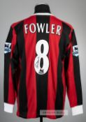 Robbie Fowler signed red and black striped Manchester City no.8 third choice jersey, season 2004-05,