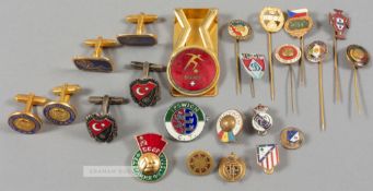 A group of football badges originally owned by Sir Alf Ramsey, including Romania, USSR, Portugal,