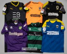 Six English football jerseys for Wimbledon, Oxford United, Norwich City and Queen's Park Rangers,