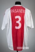 Petri Pasanen team signed Ajax UEFA Champions League no.3 home jersey, season 2003-04, Adidas,