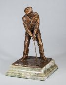 Tom Morris Jnr. bronze figural sculpture by Garrard & Co Ltd., depicting Tom Morris Jnr. lining up