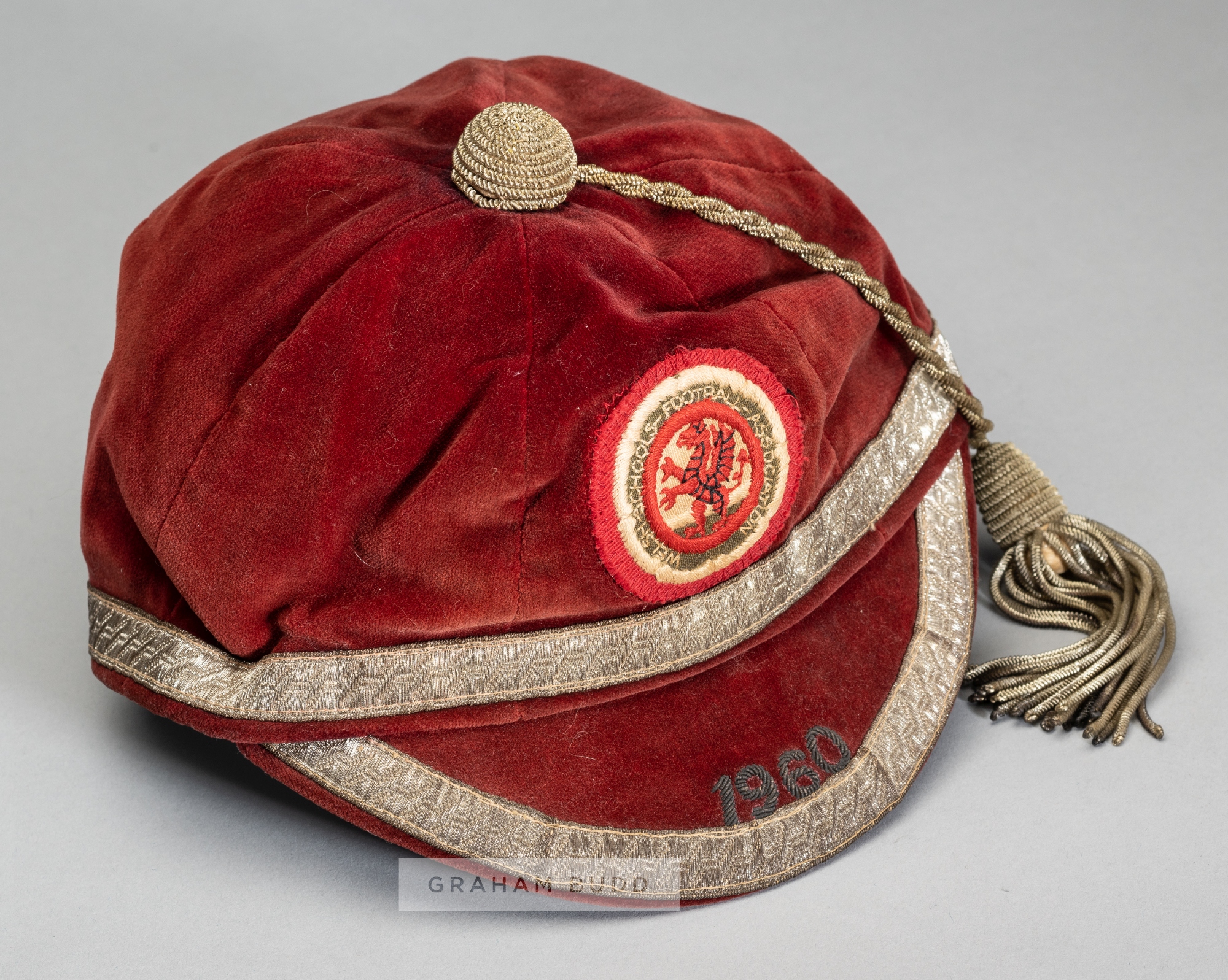 Wales Schoolboy F.A. representative cap 1960, red velvet with gilt tassel and braiding, with WELSH