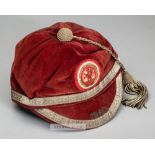 Wales Schoolboy F.A. representative cap 1960, red velvet with gilt tassel and braiding, with WELSH