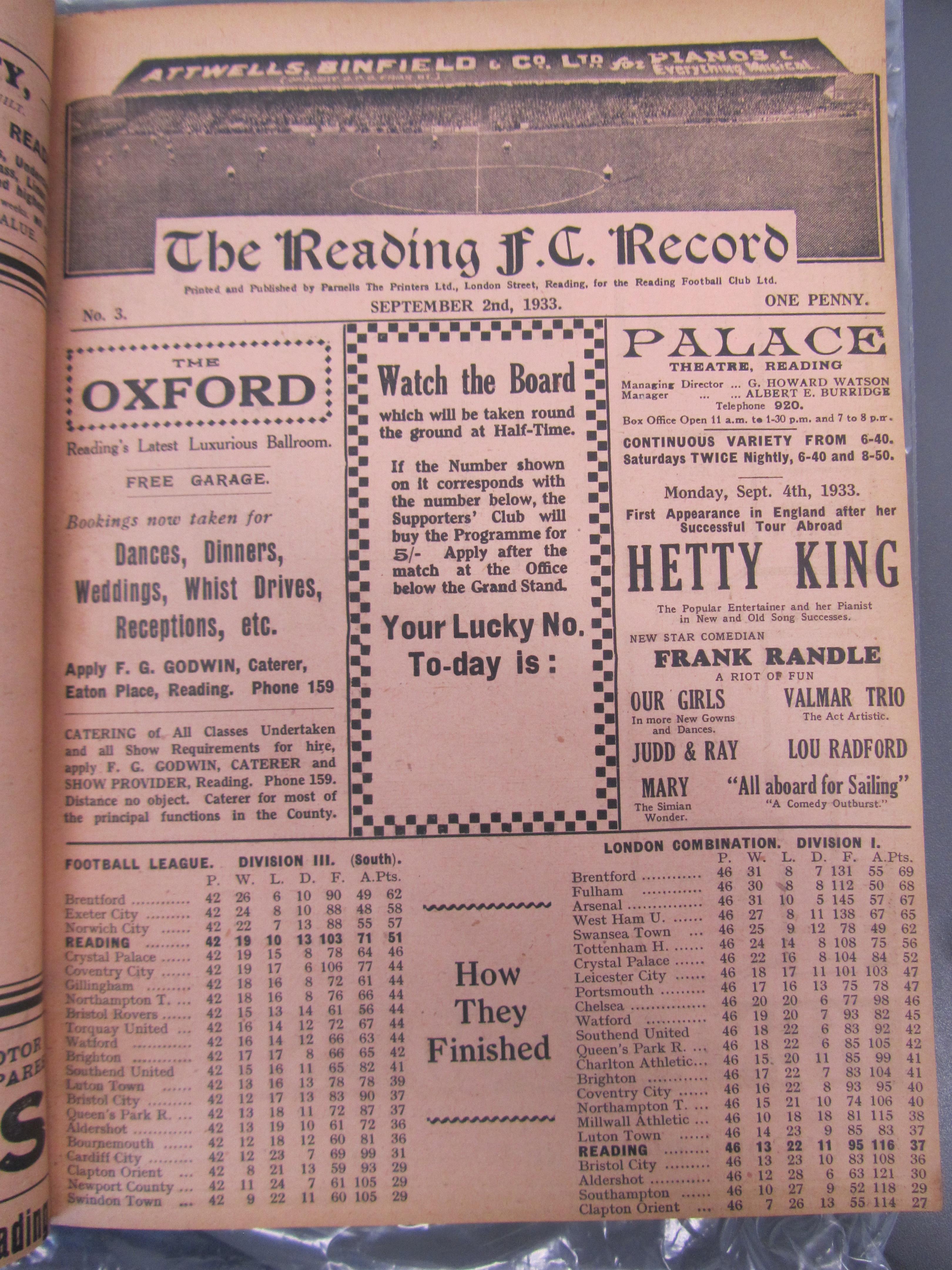 Bound volume of Reading FC home programmes season 1933-34, comprising first team (Football League - Image 2 of 3