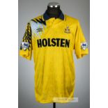 Jurgen Klinsmann yellow Tottenham Hotspur no.18 third choice jersey, season 1994-95, Umbro, short-