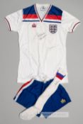 Kevin Reeves signed England home kit, season 1980-83, comprising white England no.15 jersey,