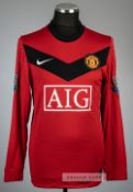 Ryan Giggs red Manchester United no.11 home jersey, season 2009-10, Nike, long-sleeved with BARCLAYS