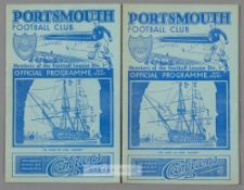 Two Portsmouth home programmes from the 1938-39 F.A. Cup run, v West Ham United (FAC5) 11th