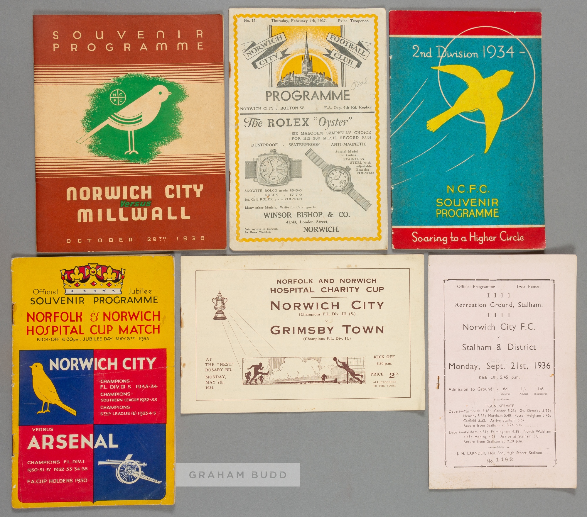 Six Norwich City 1930s home programmes, Bristol Rovers 5th May 1934, being a Special Souvenir