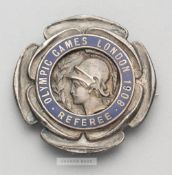 London 1908 Olympic Games Referee badge, the silvered bronze badge featuring the head of Athena