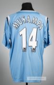 Kiki Musampa blue Manchester City no.14 home jersey, season 2005-06, Reebok, short-sleeved with