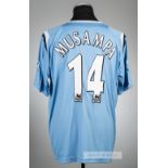 Kiki Musampa blue Manchester City no.14 home jersey, season 2005-06, Reebok, short-sleeved with