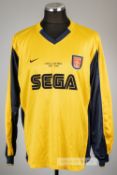 Yellow and navy Arsenal UEFA Cup final un-numbered jersey v Galatasaray, played at Parken Stadium,