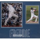 ANDREW ‘FREDDIE’ FLINTOFF AUTOGRAPHED PHOTOGRAPH MOUNTED DISPLAY COMPRISING TWO COLOUR PHOTOGRAPHS