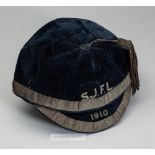 Scottish Junior Football League representative cap, 1910, navy velvet cap with gilt braiding and