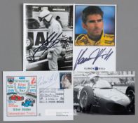 Motor racing Formula One World Champion's racing drivers autographs, including Phil Hill on b & w