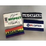 Signed and unsigned Portmouth's Captain's armbands, comprising Gareth Evans and Brett Pittman signed