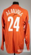 Manuel Almunia signed orange Arsenal no.24 goalkeeper's jersey, season 2005-06, Nike, long-sleeved