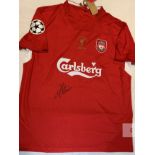 Sam Hyypia signed red Liverpool replica 2005 Istanbul Champions League no.4 jersey, short-sleeved,