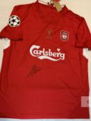 Sam Hyypia signed red Liverpool replica 2005 Istanbul Champions League no.4 jersey, short-sleeved,