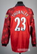 Ben Thornley red Manchester United no.23 home jersey, season 1997-98, Umbro, long-sleeved with THE