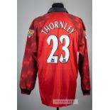 Ben Thornley red Manchester United no.23 home jersey, season 1997-98, Umbro, long-sleeved with THE