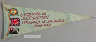 A pennant relating to Southampton FC's Tour of South America and the match v Sao Paulo 25th May 1948