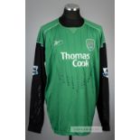 David James green and black Manchester City no.1 goalkeeper's jersey, season 2005-06, Reebok, long-