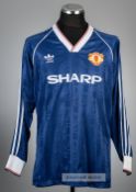 Blue Manchester United no.11 third choice jersey, division one season 1989-90, Adidas, long-sleeved,
